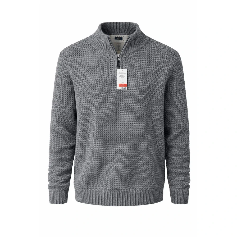 Joseph Abboud Heritage Wool Knit Quarter Zip Sweater Ribbed Texture Gray XL